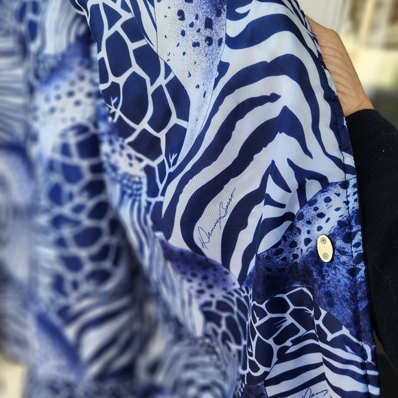 Dennis Basso Quilted Blue Silk Spring Jacket Coat 2X - Picture 3 of 9